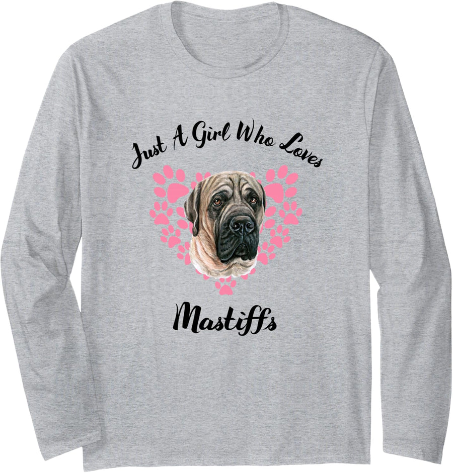 Just A Girl Who Loves Mastiffs Dogs Cute Puppy Long Sleeve T-Shirt - Adult Unisex Heather Grey