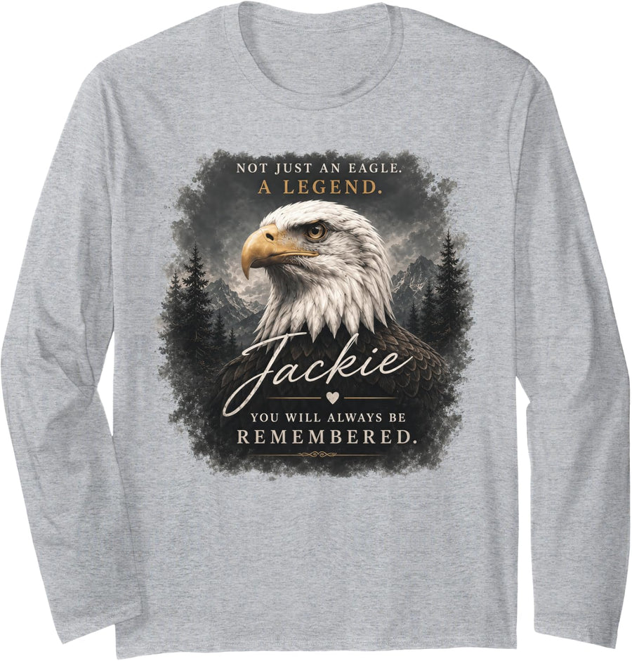 Jackie Bald Eagle, Not just an Eagle, a Legend Long Sleeve T-Shirt - Adult Unisex Heather Grey