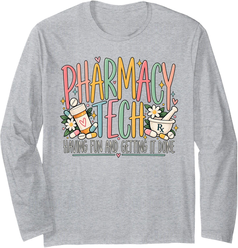 Pharmacy Tech Shirt Pharmacy Technician Week Appreciation Long Sleeve T-Shirt - Adult Unisex Heather Grey