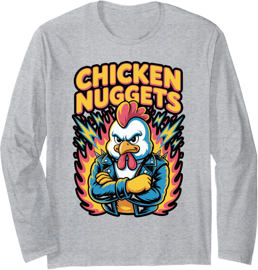Heavy Rock Chicken Nuggets Long Sleeve T-Shirt - Adult Unisex Heather Grey