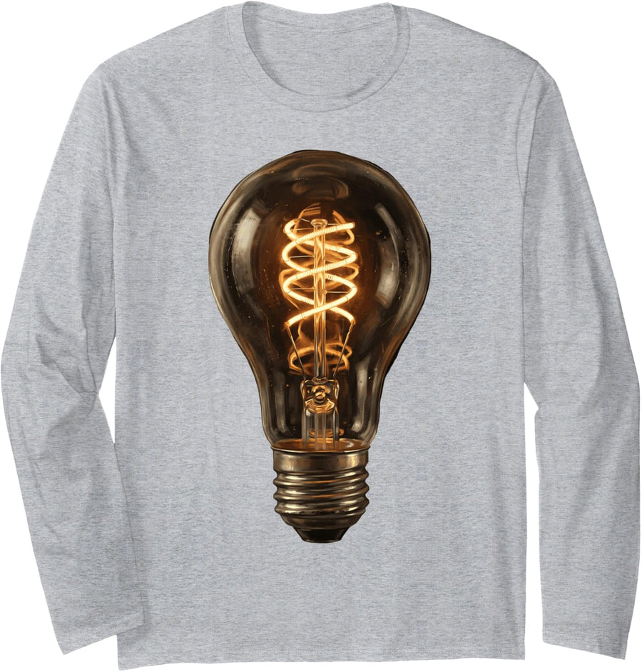 Lightbulb Graphic Electrician Light Bulb Long Sleeve T-Shirt - Adult Unisex Heather Grey