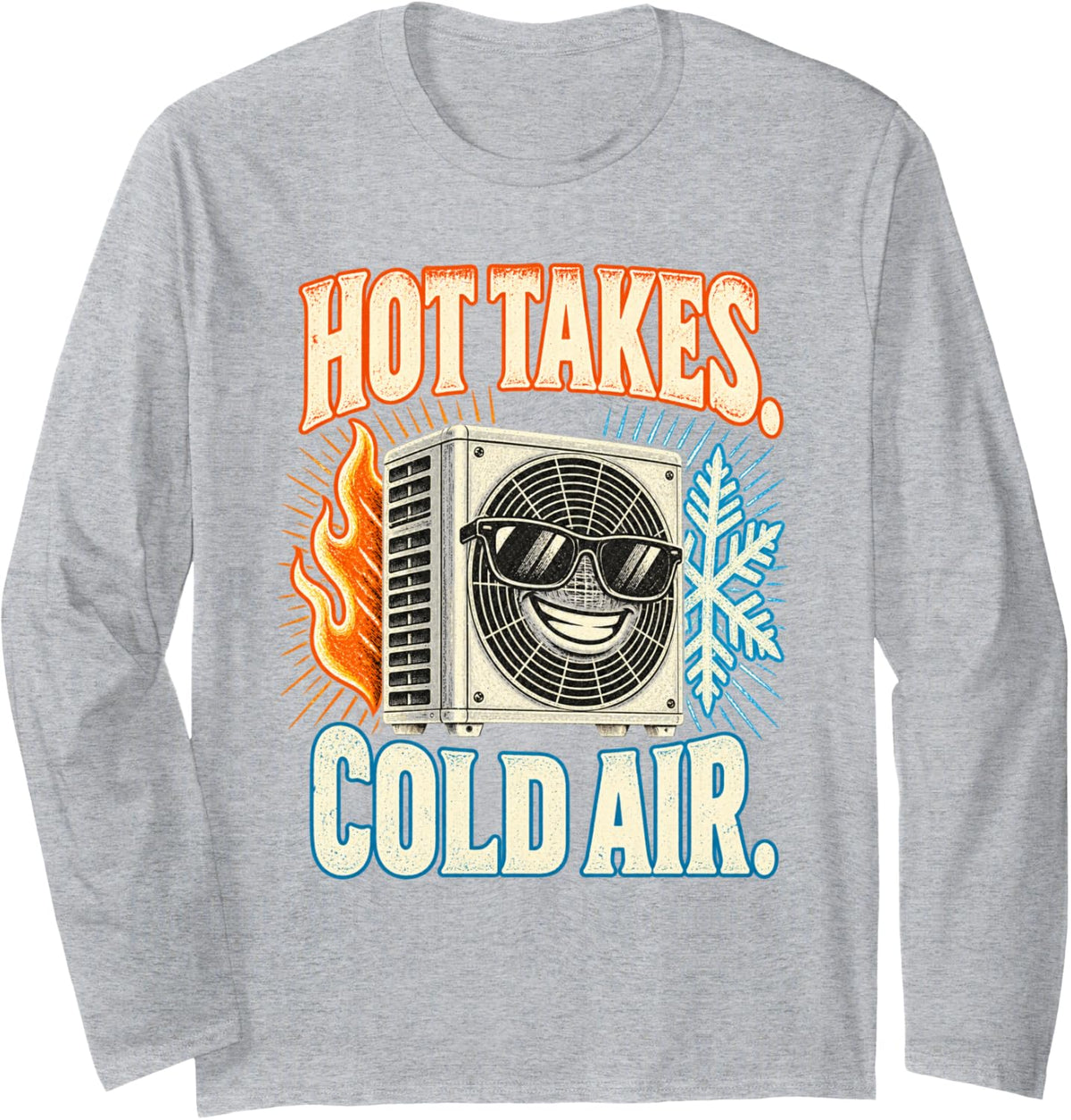 HVAC Tech Vintage Distressed AC Unit Gift Hot Takes Cold Air Long Sleeve T-Shirt - Adult Unisex Heather Grey