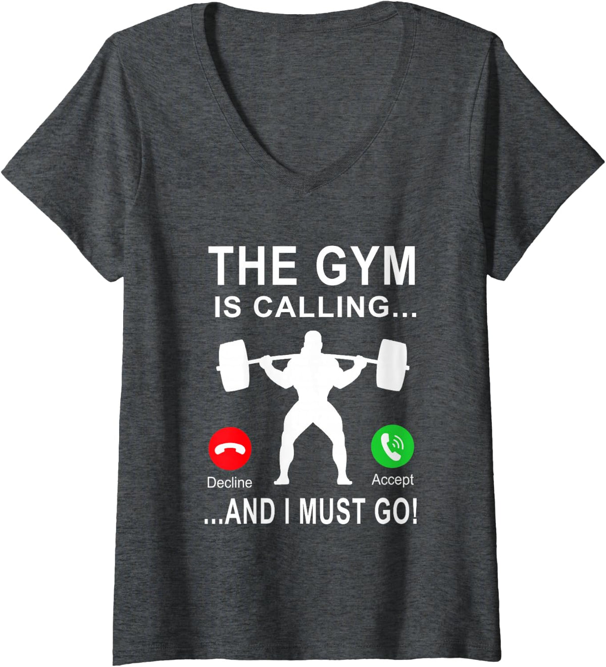 Women's Gym is Calling Workout Fitness Bodybuilding Weight Lifting V-Neck T-Shirt - Dark Heather Grey