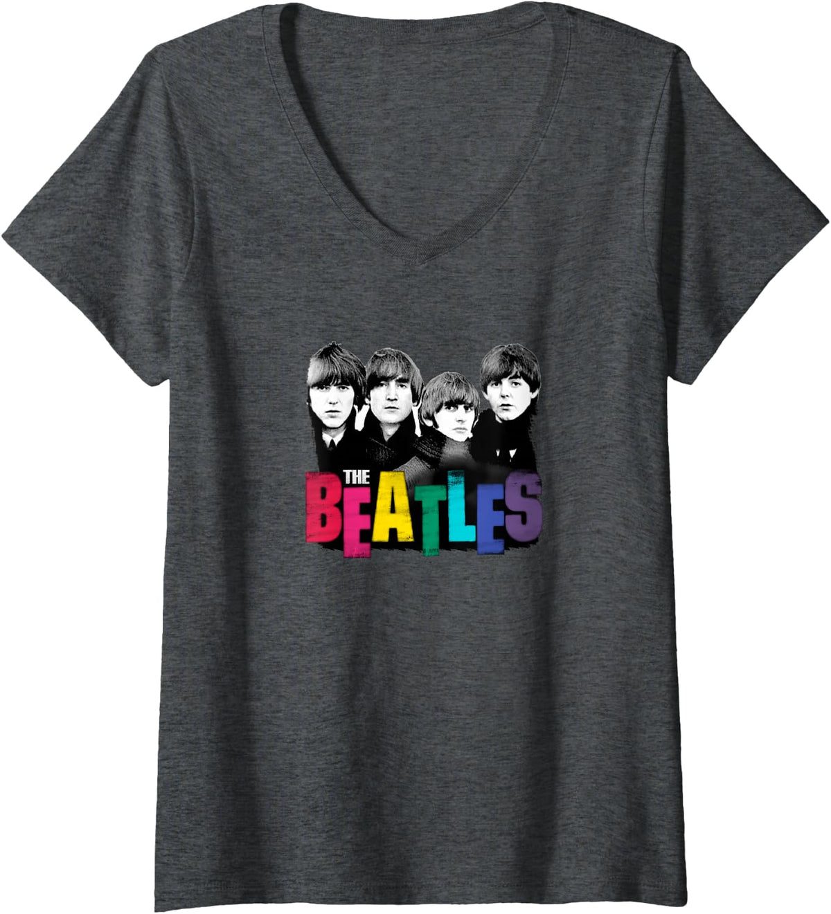 Women's The Beatles V-Neck T-Shirt - Dark Heather Grey