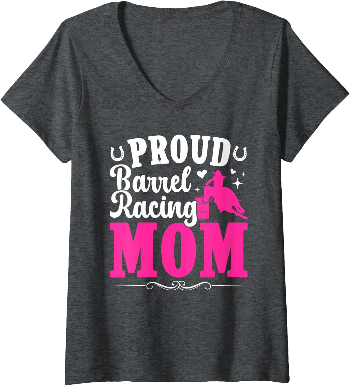 Women's Proud Barrel Racing Mom Barrel Race Mama Barrel Racer Mom V-Neck T-Shirt - Dark Heather Grey