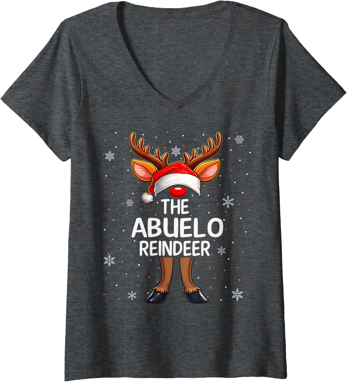 Women's Family Matching Christmas Mom Grandma Abuelo Reindeer Xmas V-Neck T-Shirt - Dark Heather Grey