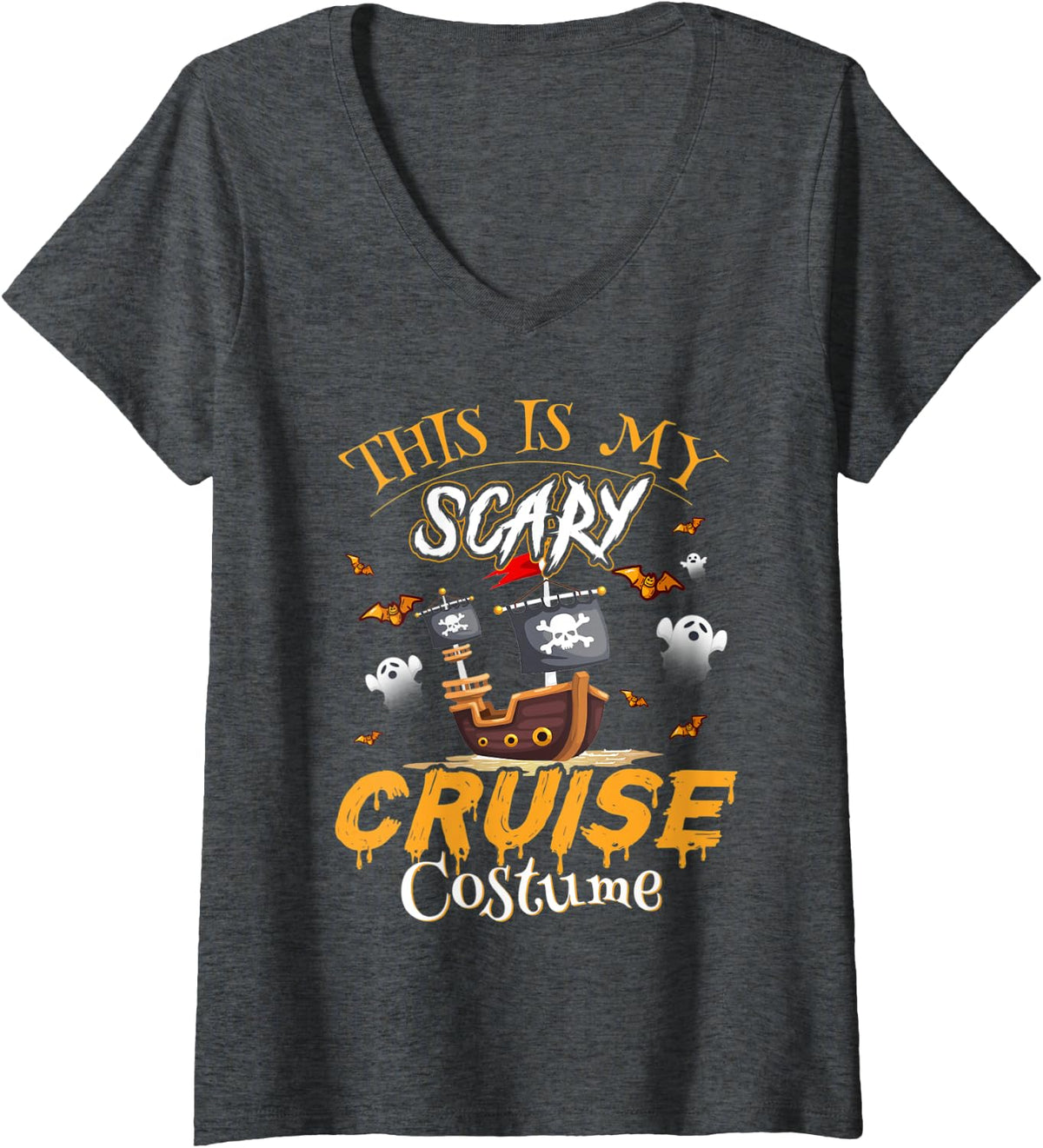 Womens This is my scary cruise costume halloween T-shirt V-Neck T-Shirt - Dark Heather Grey