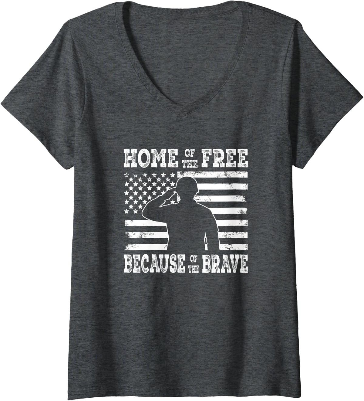 Women's Home of the Free Because of the Brave Patriotic V-Neck T-Shirt - Dark Heather Grey