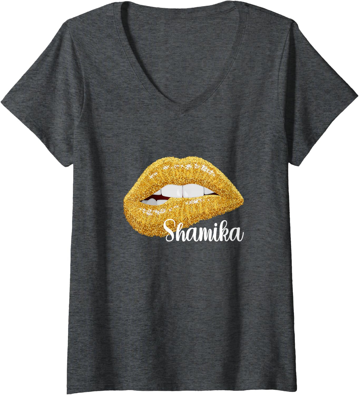 Women's Shamika - First Name Gift V-Neck T-Shirt - Dark Heather Grey