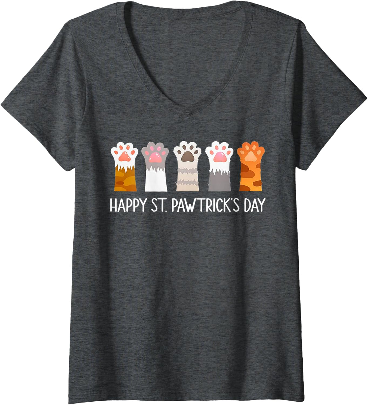 Women's Happy St. Pawtrick's Day V-Neck T-Shirt - Dark Heather Grey