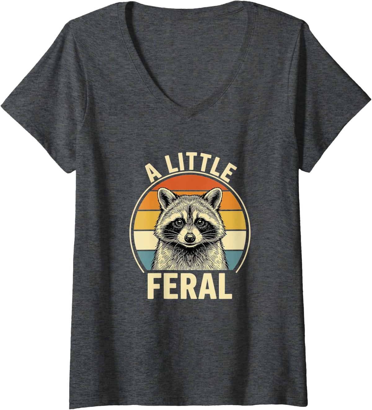 Women's A Little Feral Raccoon Retro Sunset Kids Woodland V-Neck T-Shirt - Dark Heather Grey