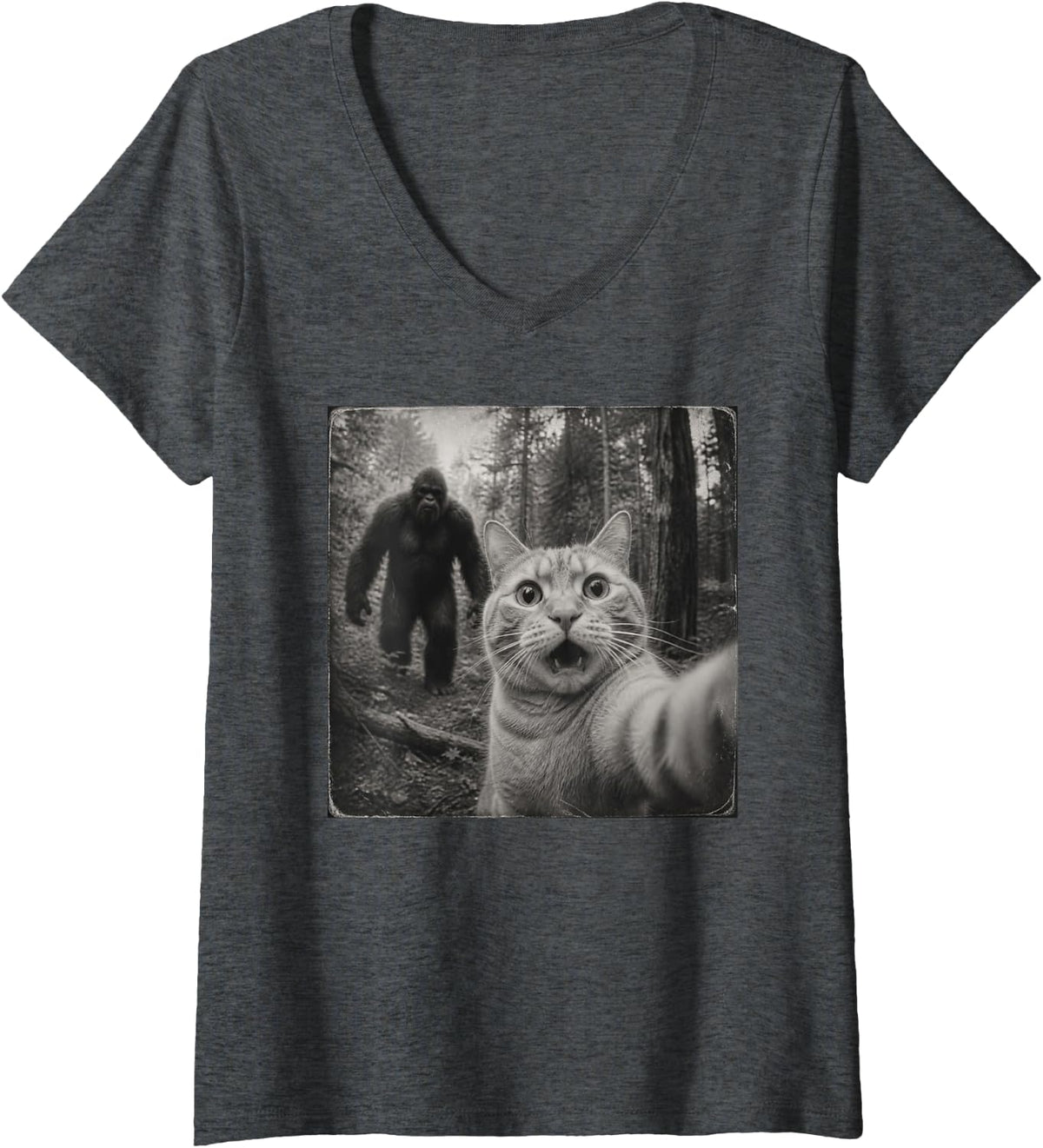 Women's Funny Ginger Cat V-Neck T-Shirt - Dark Heather Grey