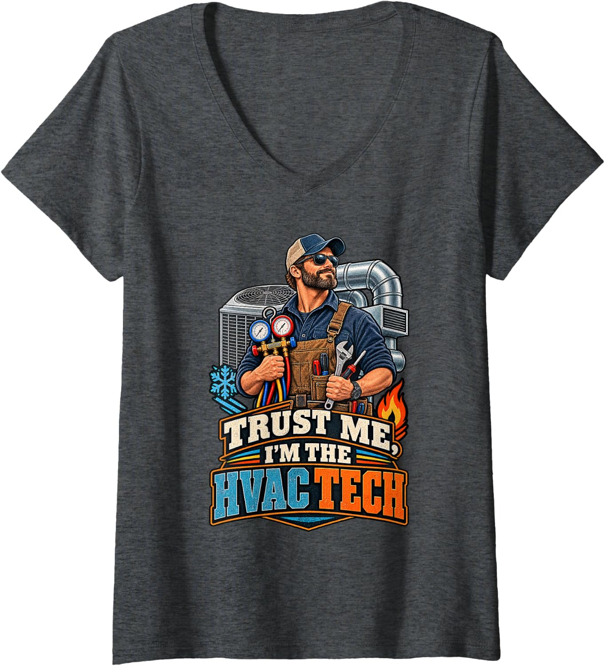 Women's Funny HVAC Technician Heating Cooling Tech V-Neck T-Shirt - Dark Heather Grey