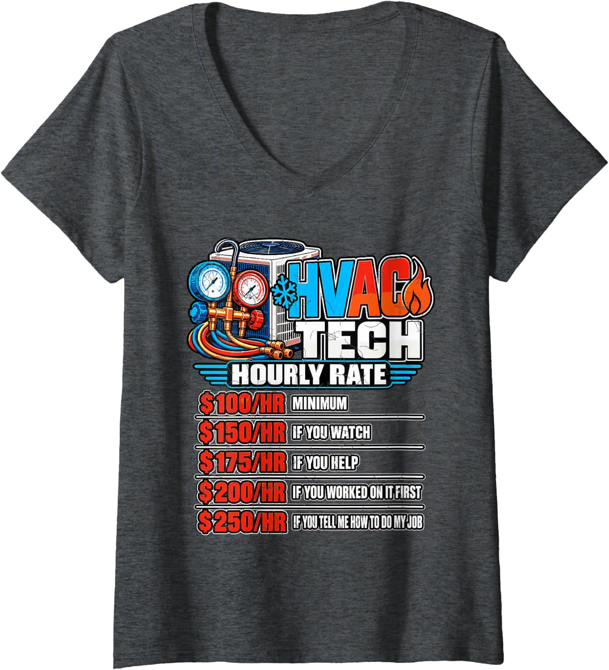 Women's HVAC Tech Hourly Rates V-Neck T-Shirt - Dark Heather Grey