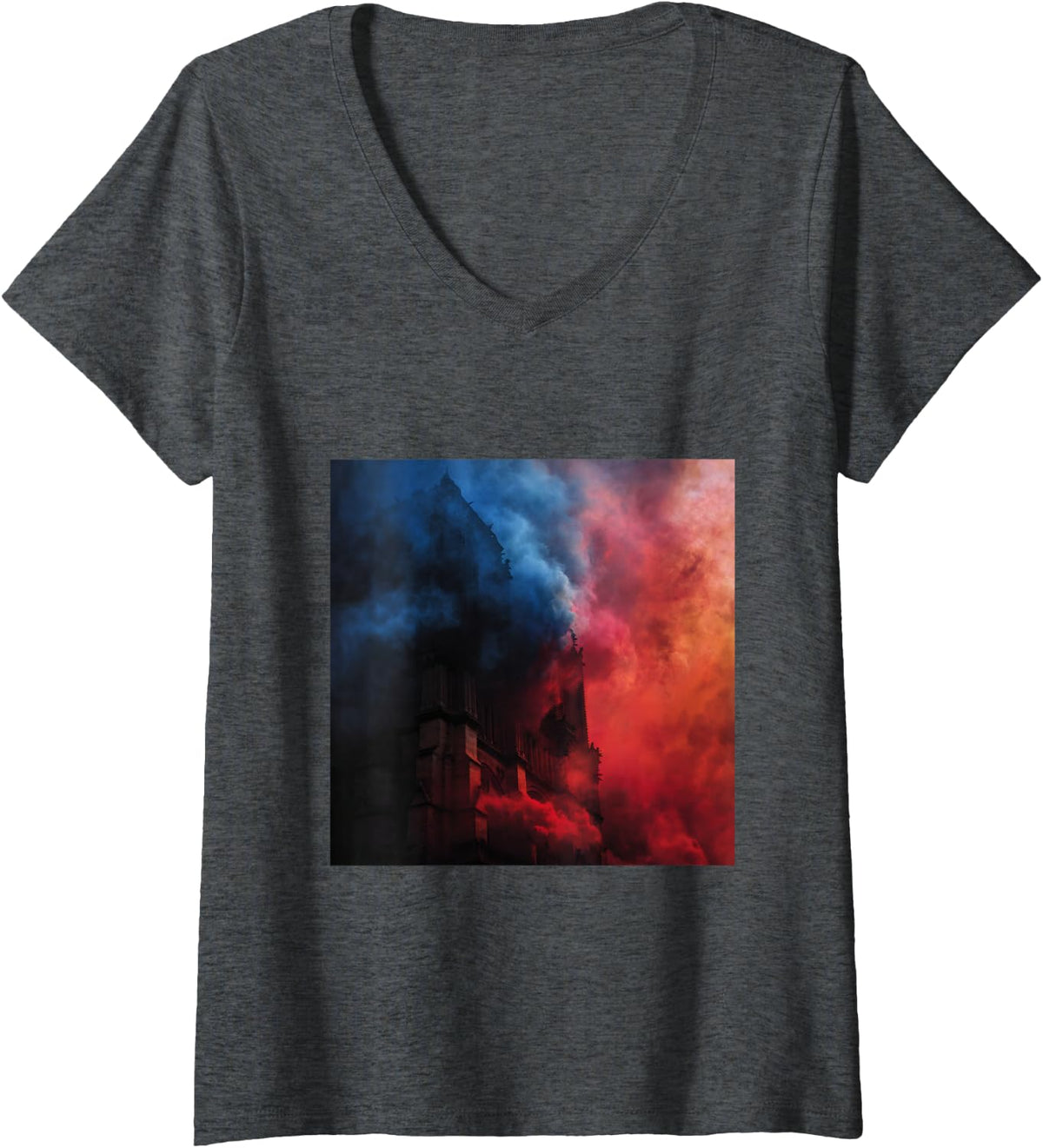 Women's Paris Cathedral Gothic Architecture French History V-Neck T-Shirt - Dark Heather Grey