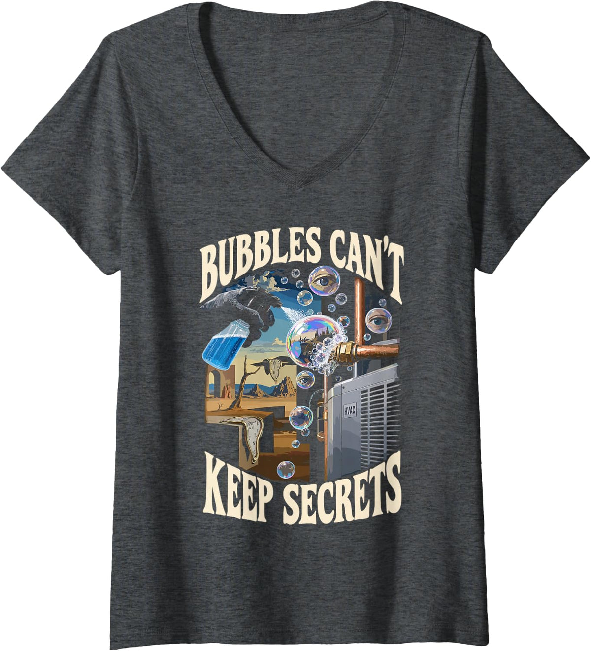 Women's Funny HVAC Tech HVAC Technician Leak Bubbles V-Neck T-Shirt - Dark Heather Grey