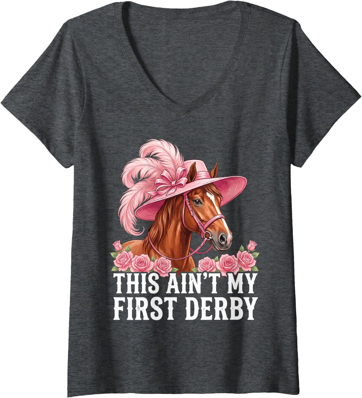 Women's This Ain't My First Derby Horse Racing Equestrian Lover V-Neck T-Shirt - Dark Heather Grey