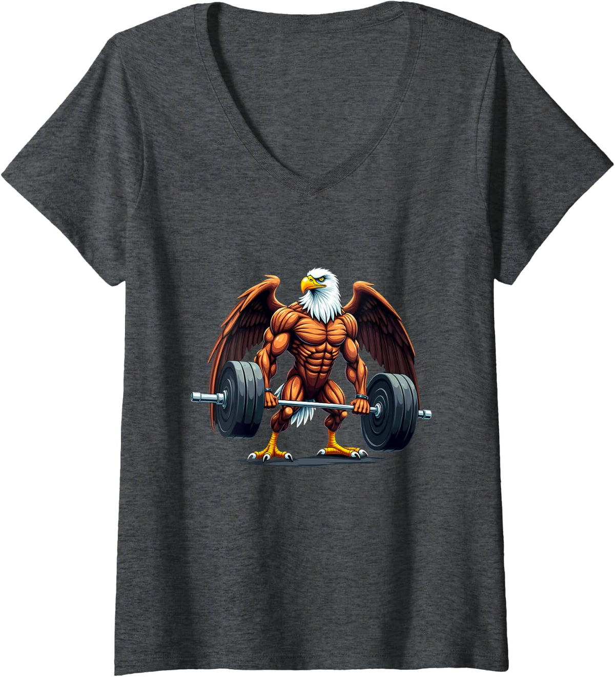 Women's Workout Gym Eagle Deadlift Weightlifting V-Neck T-Shirt - Dark Heather Grey