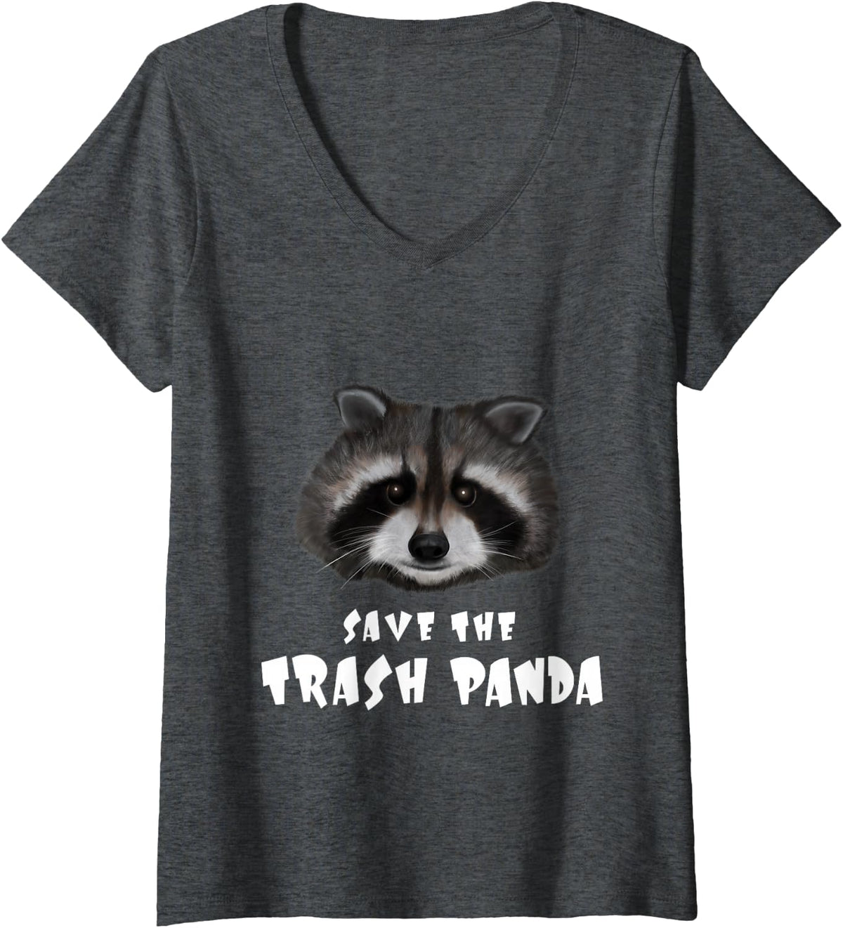 Women's Save the Trash Panda - Funny Raccoon Lover Design V-Neck T-Shirt - Dark Heather Grey