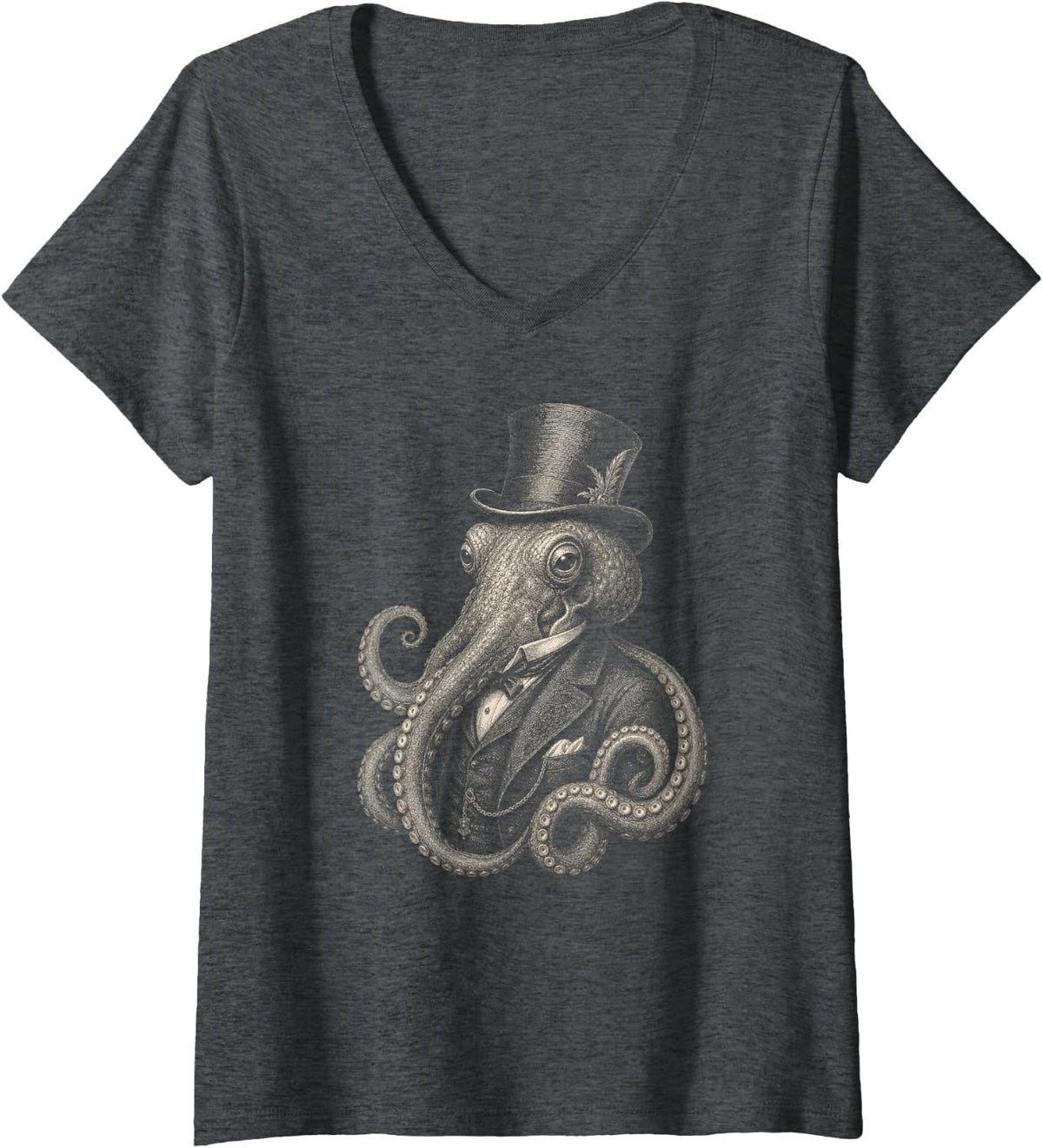 Women's Octopus Kraken Meme Funny V-Neck T-Shirt - Dark Heather Grey