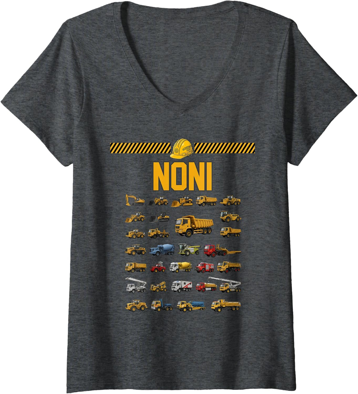 Women's Construction Truck Excavator Noni Birthday Men Kid Famil V-Neck T-Shirt - Dark Heather Grey