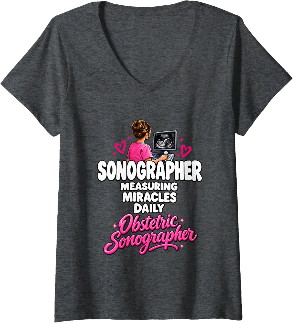 Women's Sonographer Measuring Miracles Daily V-Neck T-Shirt - Dark Heather Grey