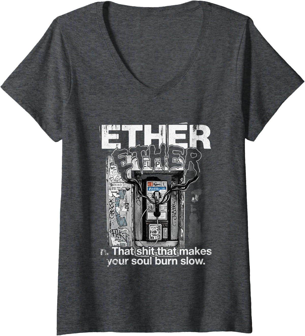 Women's Ether Tshirt Music Rap Oldschool Hiphop Urban Streetwear V-Neck T-Shirt - Dark Heather Grey