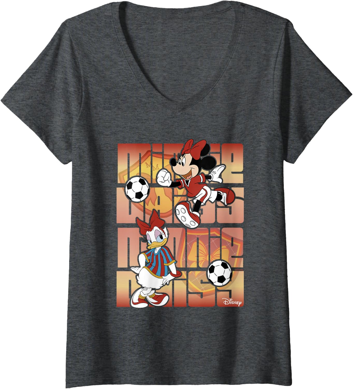 Women's Disney Mickey Mouse Soccer Minnie & Daisy V-Neck T-Shirt - Dark Heather Grey