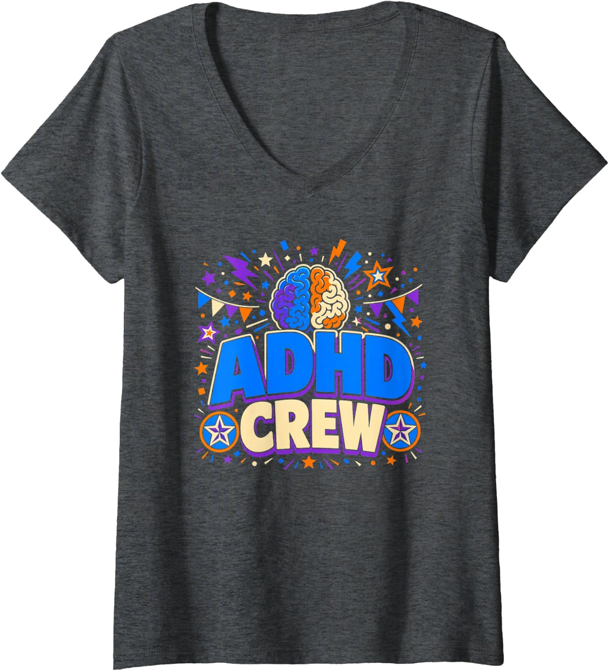 Women's ADHD Crew Neurodiversity Celebration V-Neck T-Shirt - Dark Heather Grey