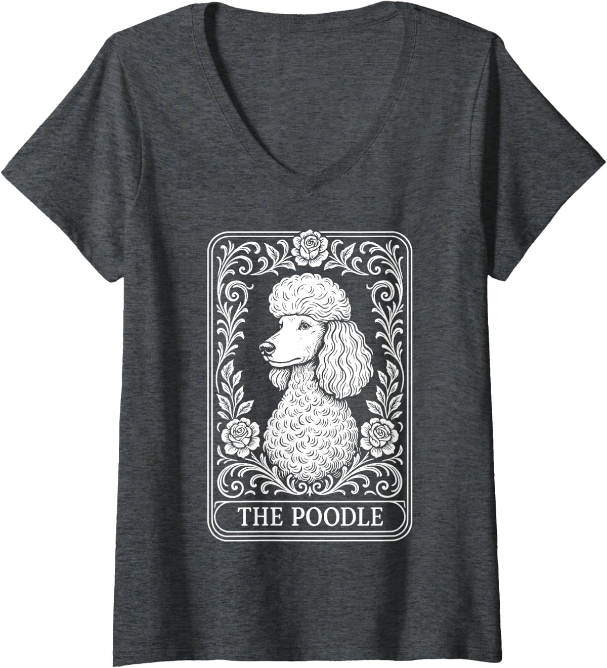 Women's The Poodle Tarot Card V-Neck T-Shirt - Dark Heather Grey
