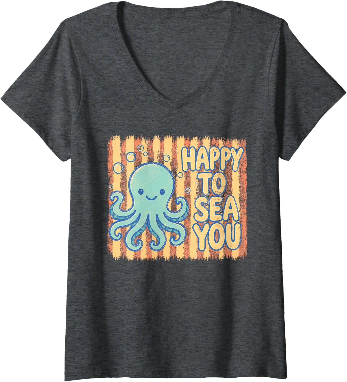 Women's Happy to Sea You Octopus Teacher Animals Back to School V-Neck T-Shirt - Dark Heather Grey