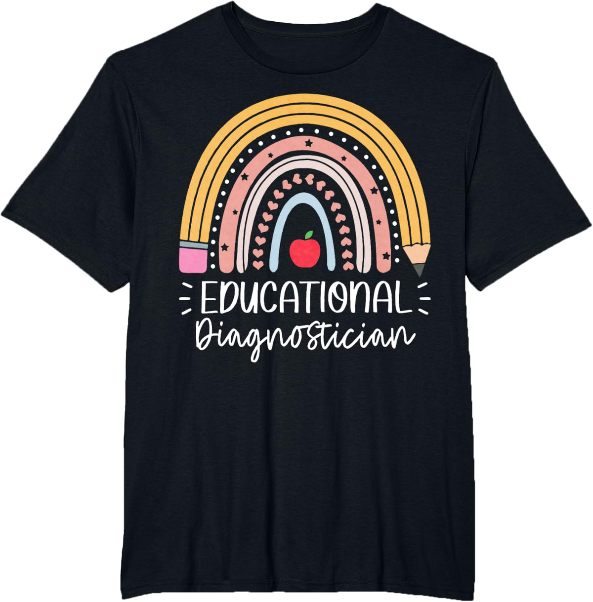 School Psychometrist Educational Diagnostician Rainbow T-Shirt Tee for Teachers - Black