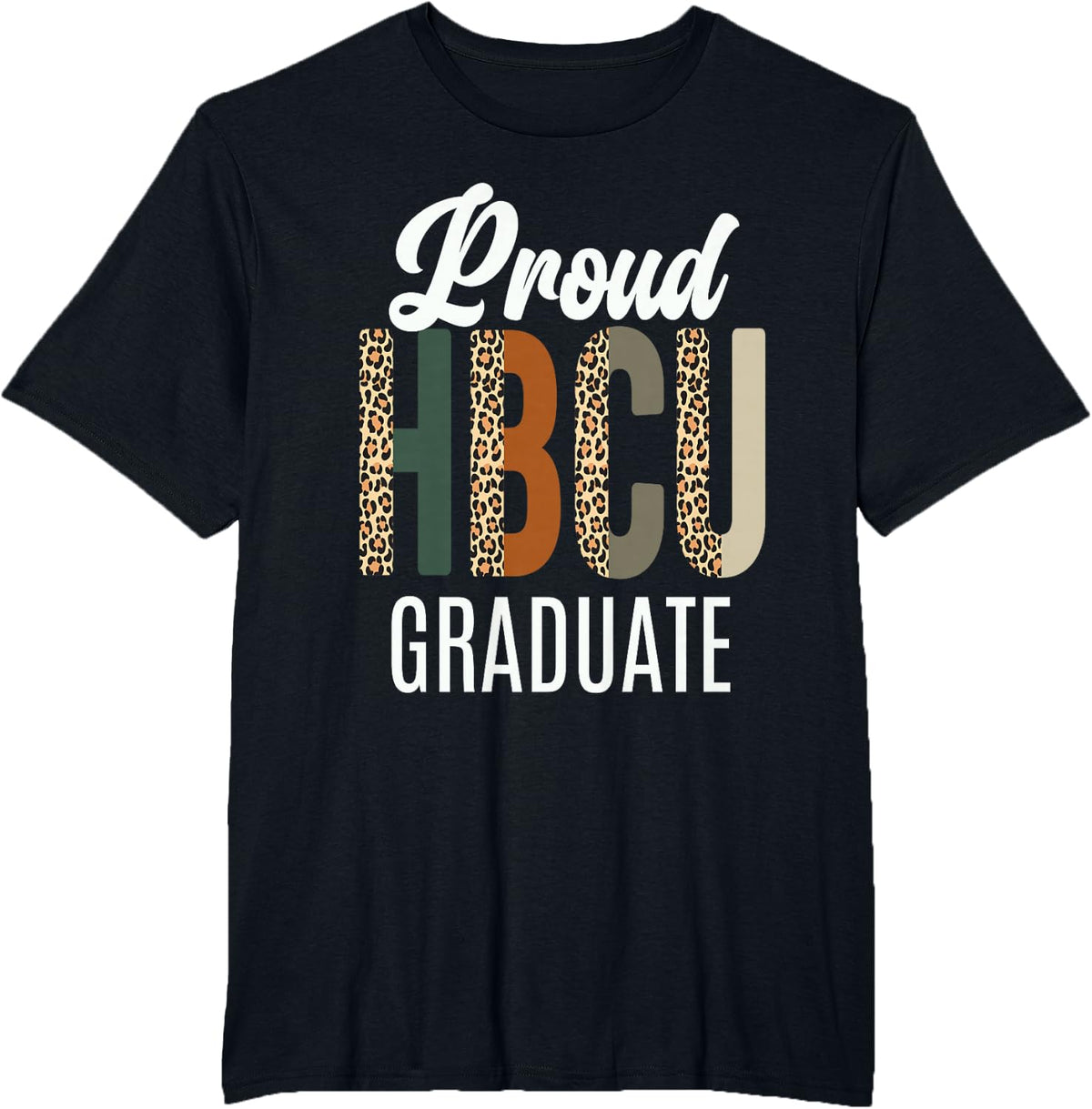 HBCU Grad Black Woman, Black College Alumni Leopard Print T-Shirt - Black