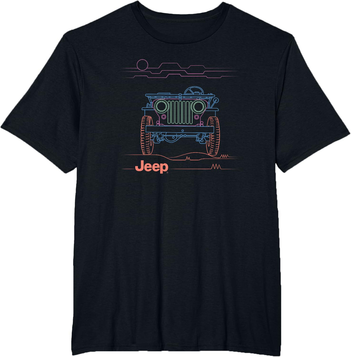 Retro Neon Line Art | Officially Licensed Jeep Willys T-Shirt - Black