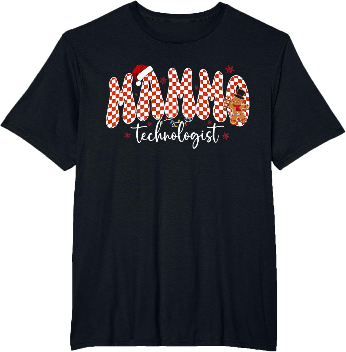 Checkerboard Mammo Technologist Mammography Tech Christmas T-Shirt - Black