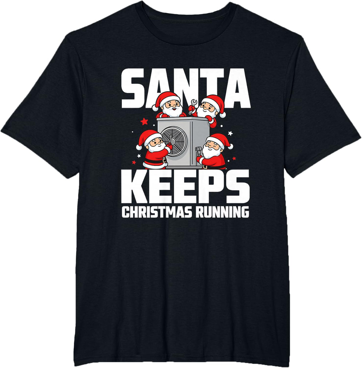 HVAC Tech Santa Claus Costume Christmas Technician Worker T-Shirt - Black