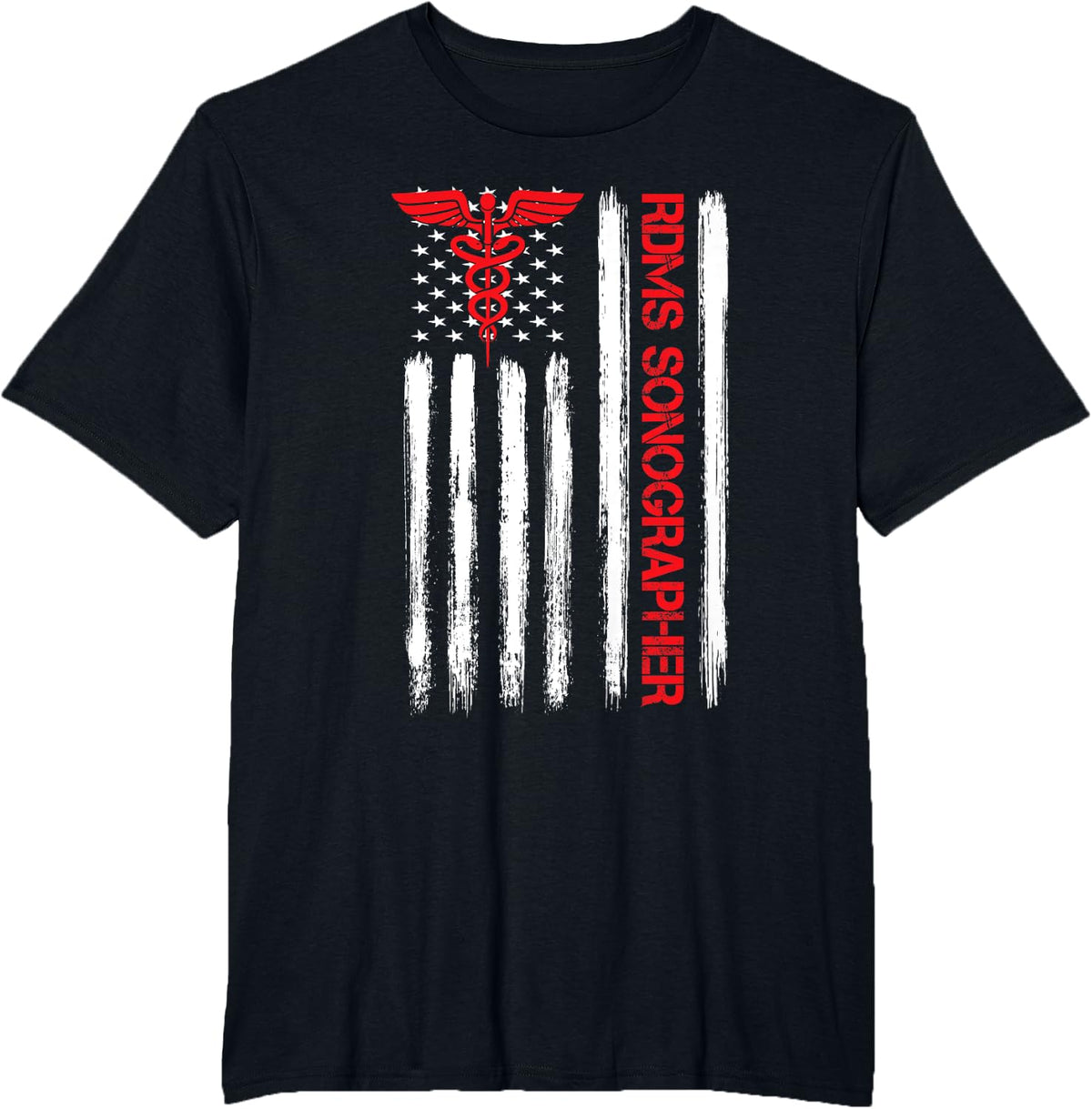 Sonographer RDMS American Flag Ultrasound Technician Women Men T-Shirt - Black