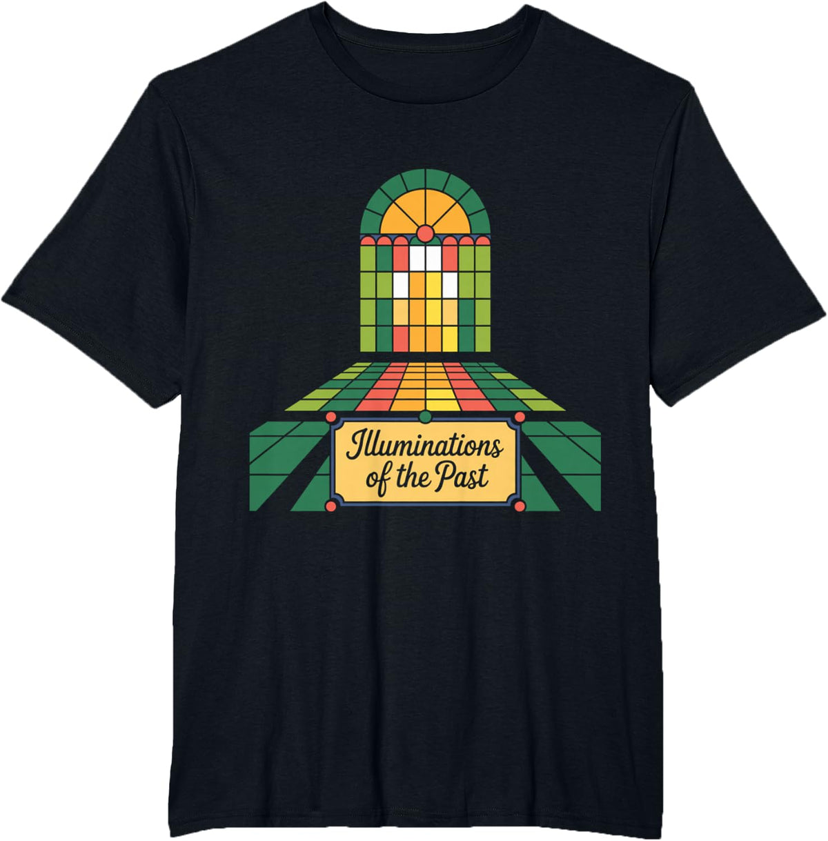 Illuminations of the Past Stained Glass Design T-Shirt - Black
