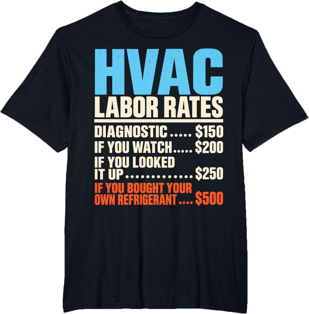 HVAC Labor Rates Funny AC Technician Refrigerant T-Shirt - Black