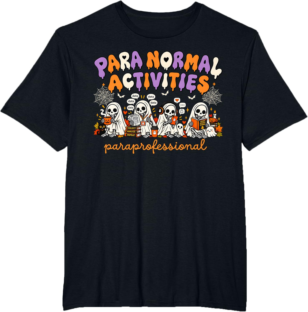 para Normal Activities SPED Teachers Skeleton Fall Halloween T-Shirt - Black