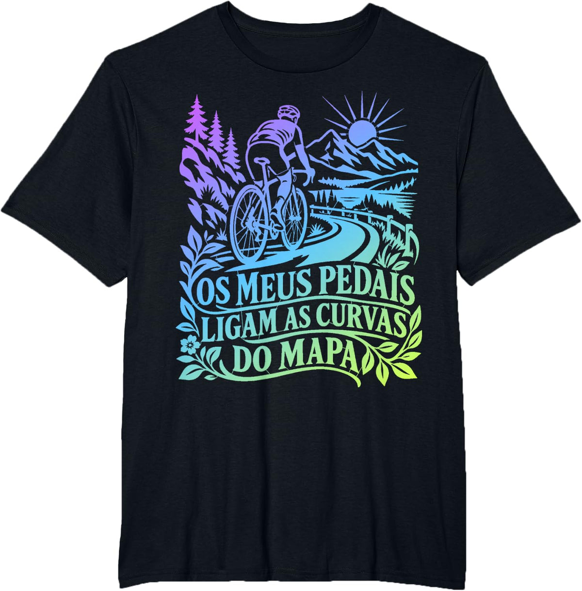 Portuguese Cycling Landscape Art T-Shirt - Black