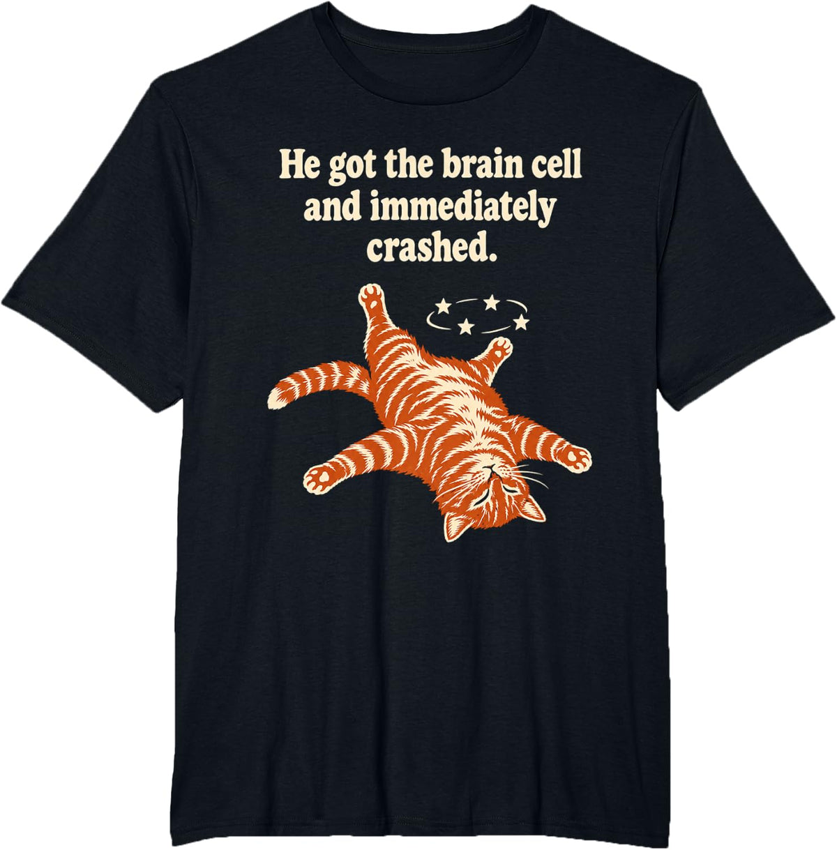 Funny Ginger Cat Brain Cell Meme T-Shirt - Black