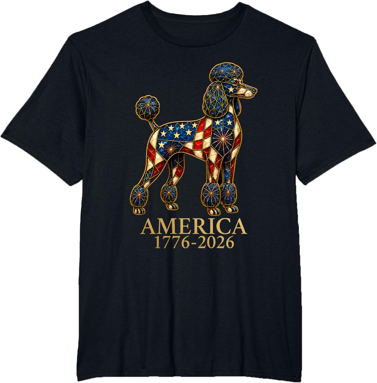 Poodle Dog Lover Mosaic America 1776-2026 4th of July T-Shirt - Black