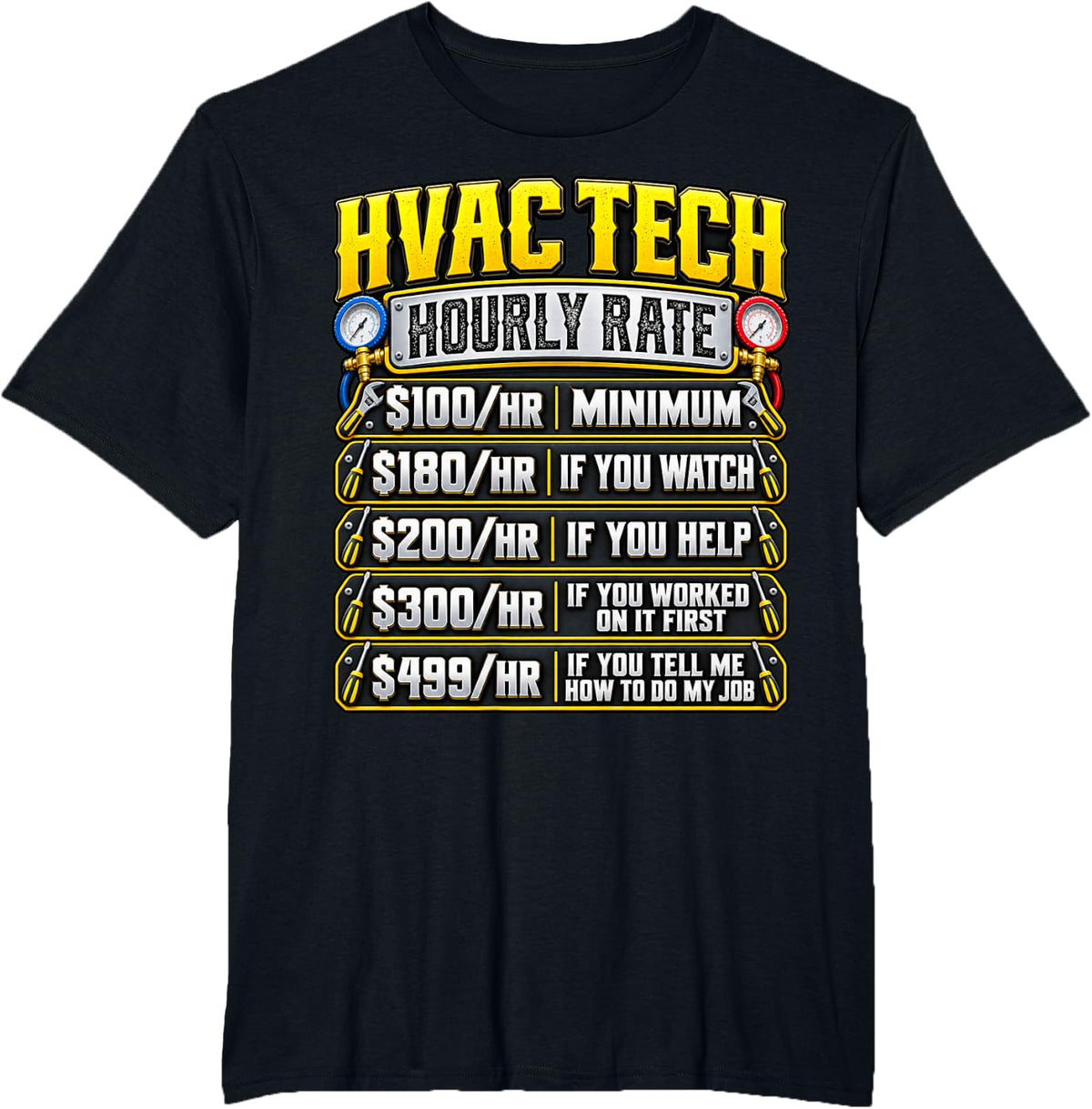 HVAC Tech Hourly Rate Technician Work T-Shirt - Black