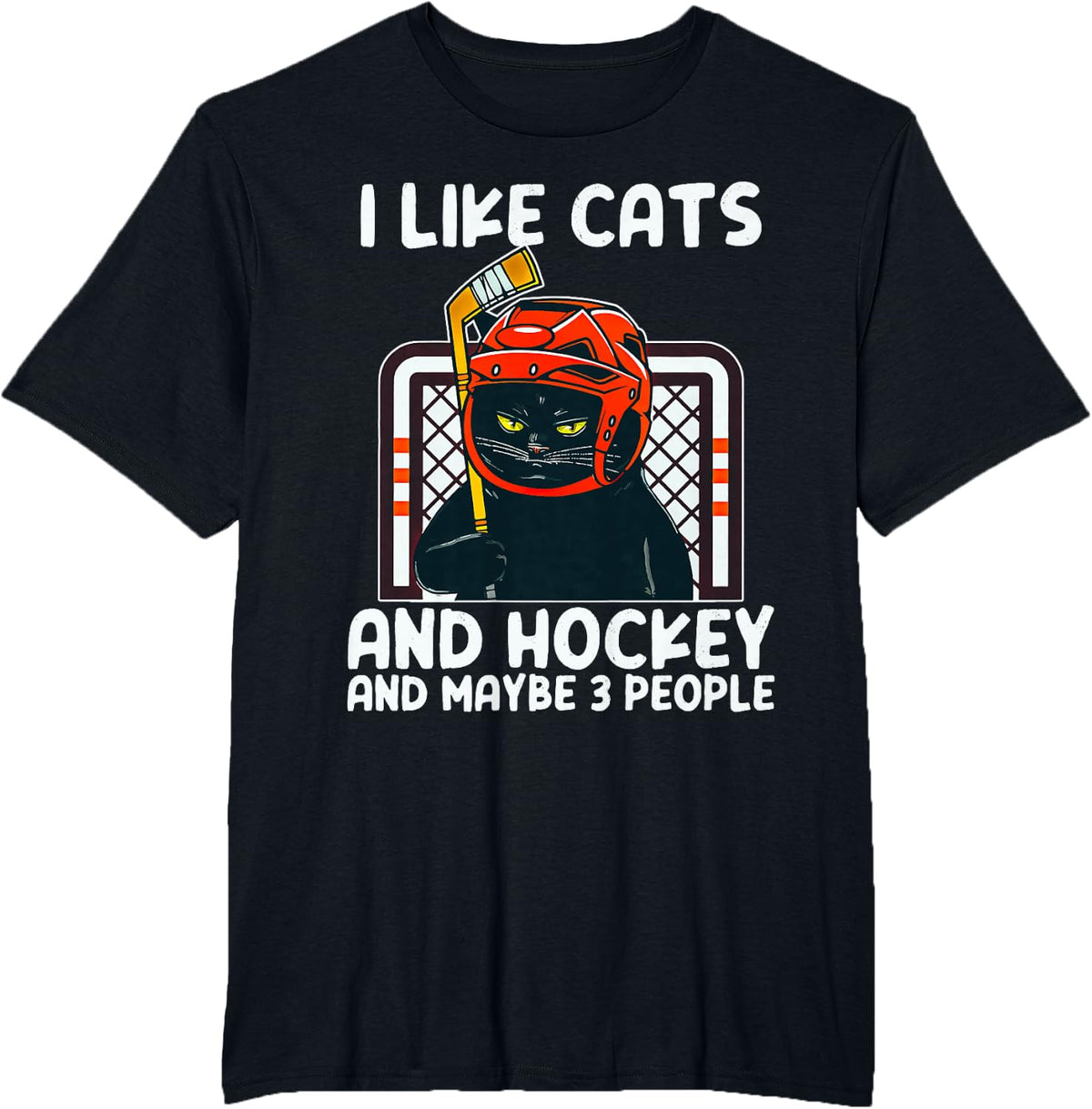 I Like Cats And Hockey And Maybe 3 People Black Catsc T-Shirt - Black
