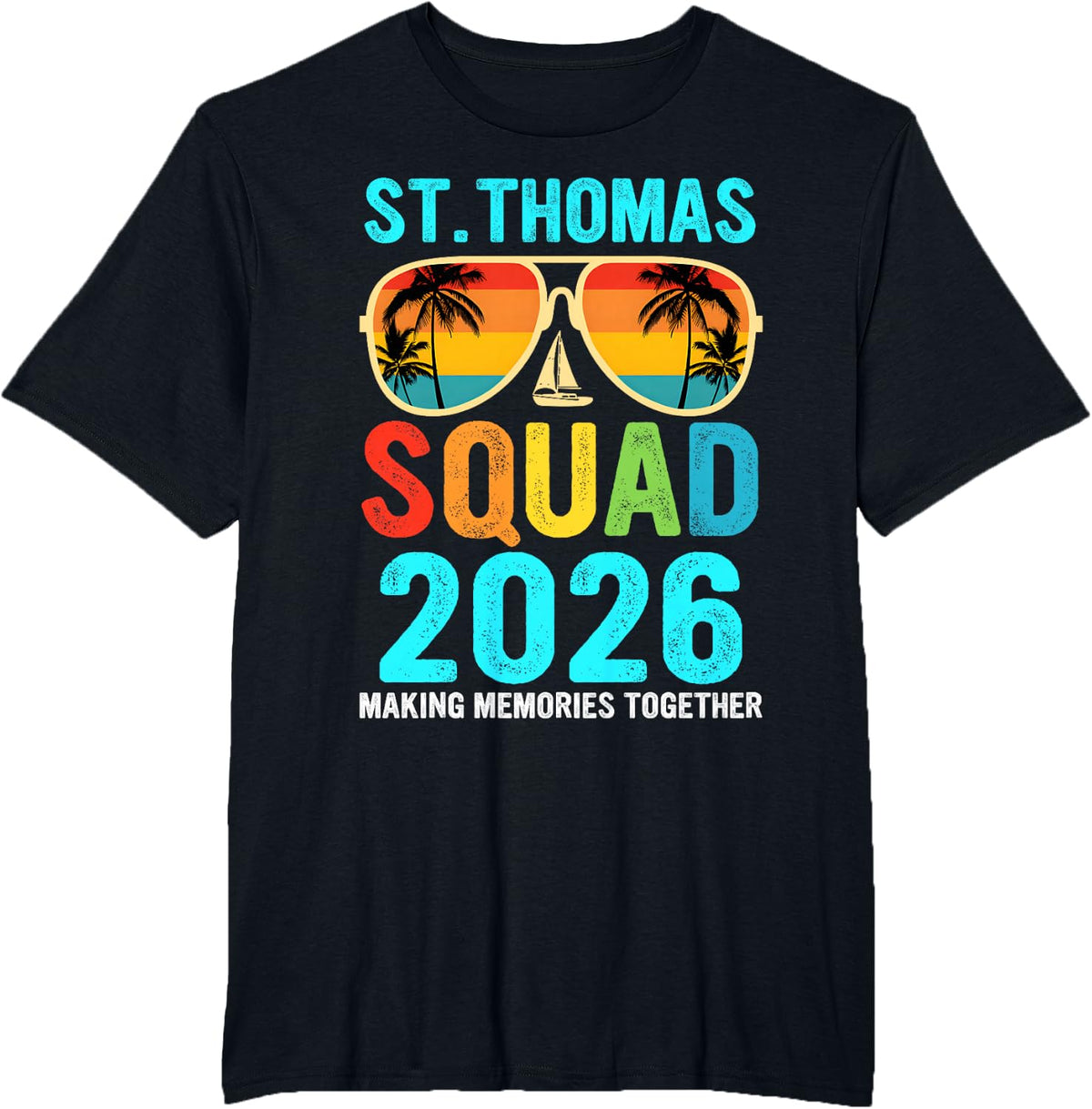 Retro St Thomaas Squad 2026 Matching Cruise Family Crew T-Shirt - Black