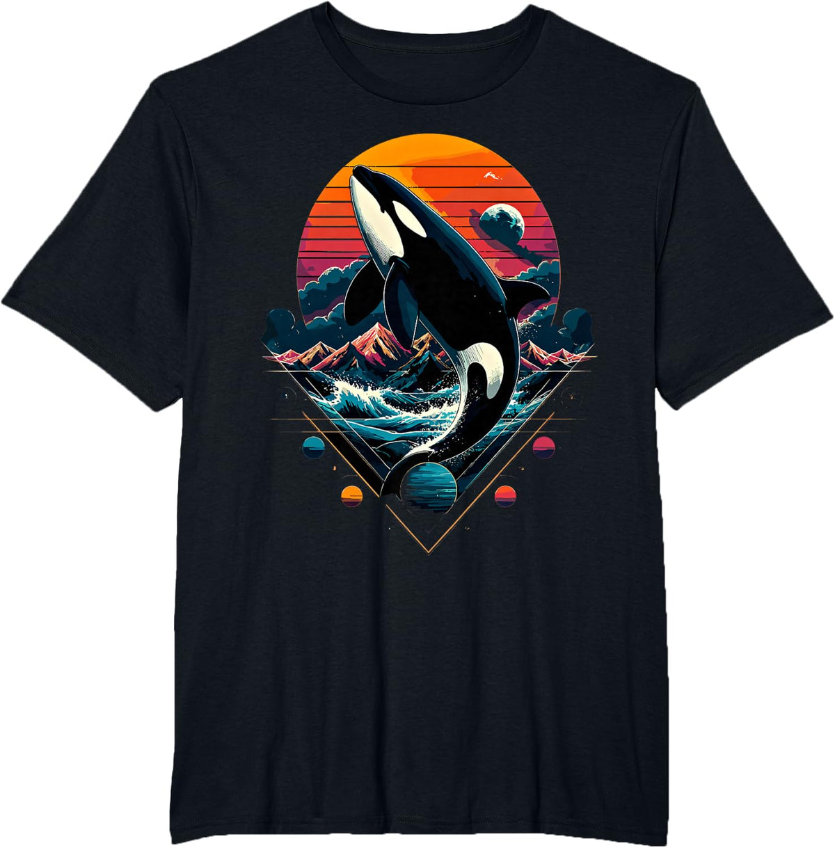 Vaporwave Aesthetic Orca Killer Whale T-Shirt - Black