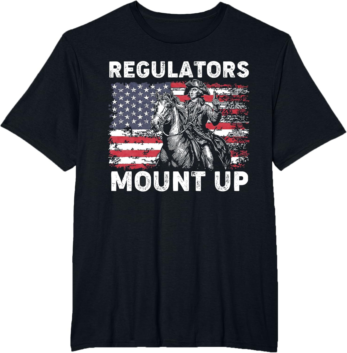 Retro Regulators Mount Up Funny Flag USA Cowboy 4th Of July T-Shirt - Black