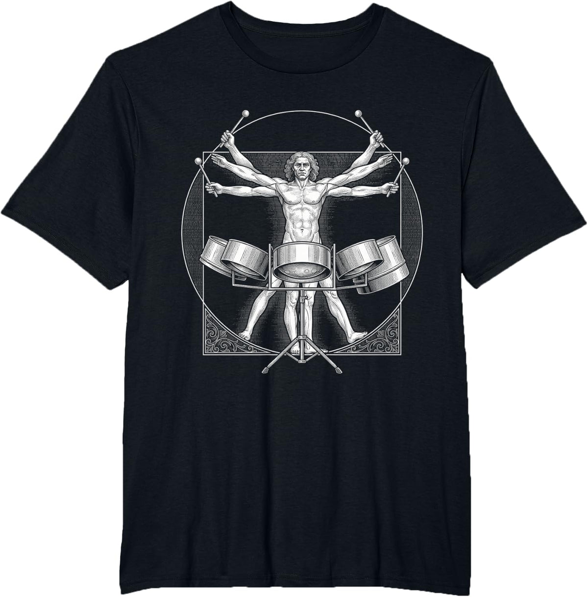 Steel Drum Marching Band DA Vinci Steel Drummer Vintage T-Shirt - Black