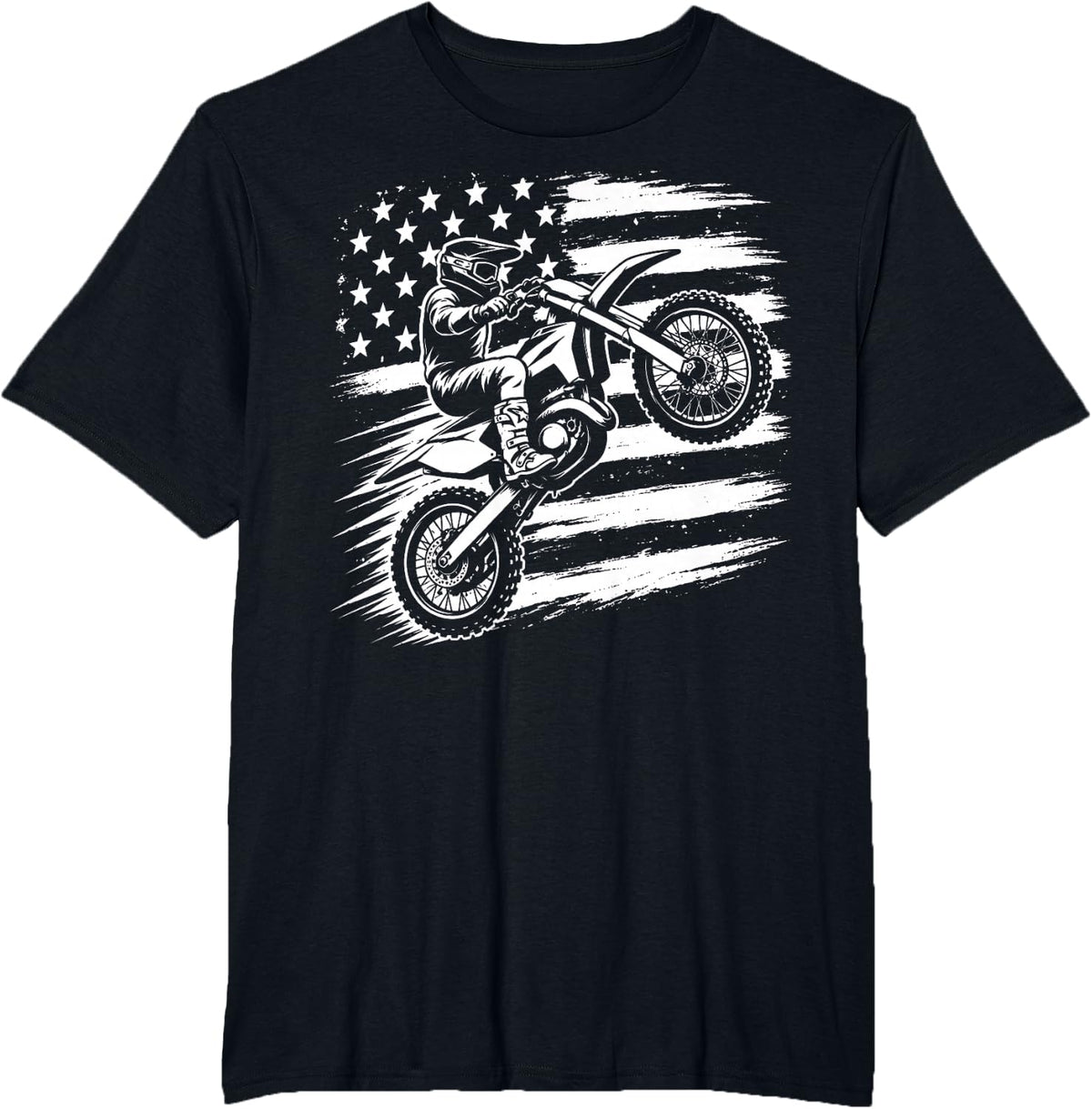 Dirt Bike American Flag Rider Racing Motocross T-Shirt - Black